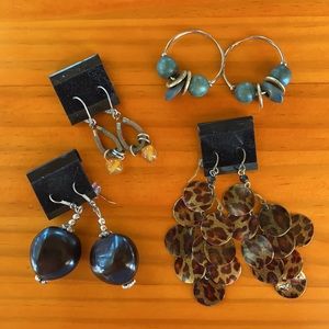4 Pair Earrings Bundle - Hoop, Drop, & Dangle - Kukui Nut, Leather, Chandelier…